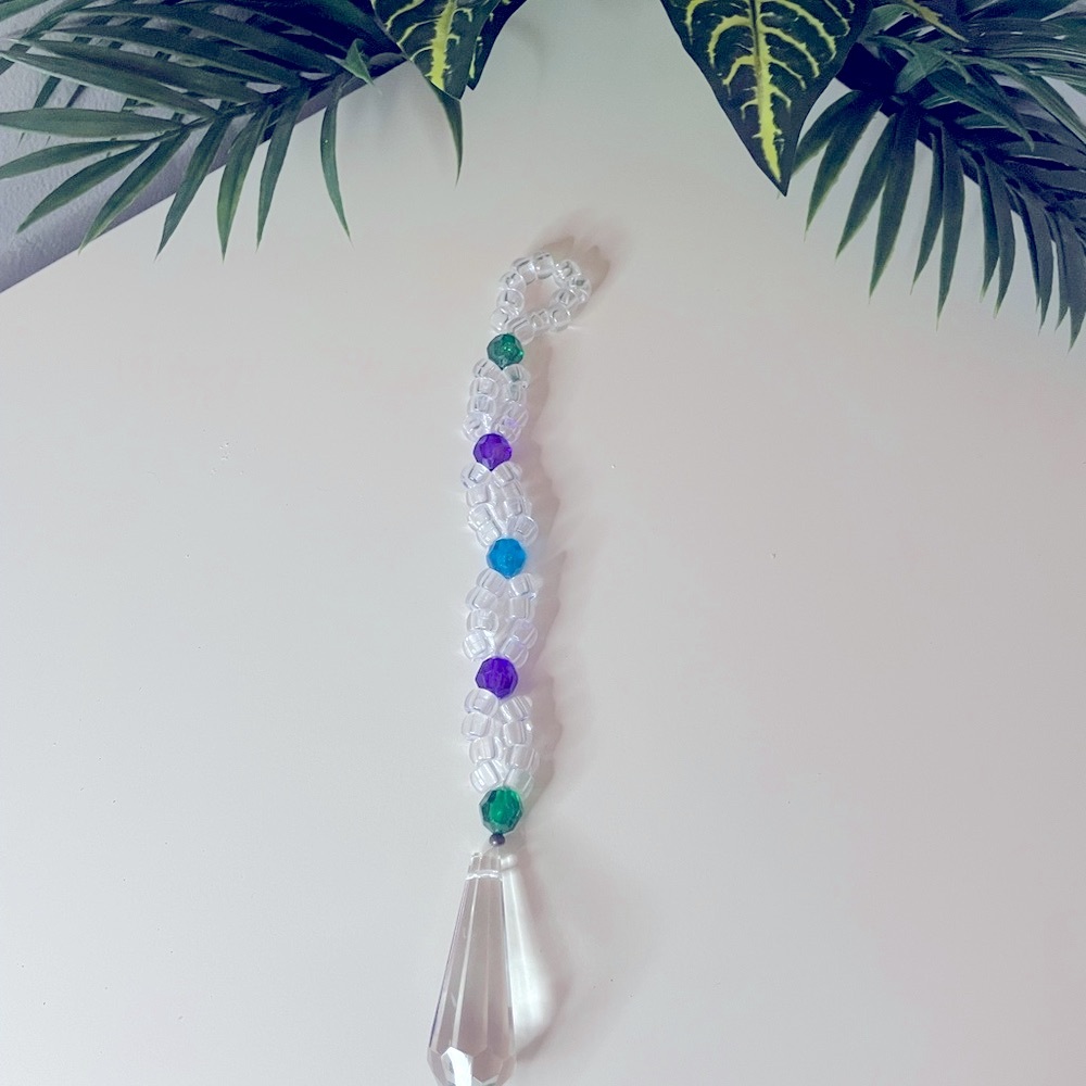 Crystal Suncatcher with Vibrant Beads, Beaded ornament or keychain, Window decor